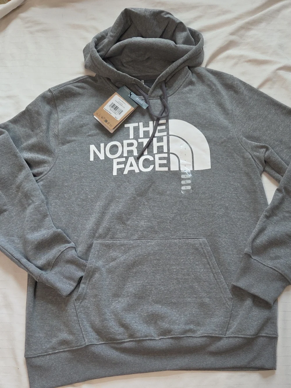 NWT The North Face Heather Gray Pullover Hoodie with White Logo SzL